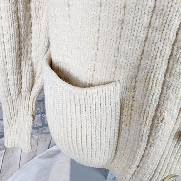 Vintage Virgin Wool Shawl Collar Cardigan Button Front Patch Pockets Cream Med - Picture 8 of 16